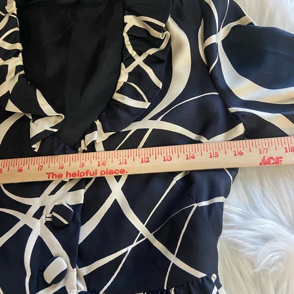 J Crew Sz 4 Black & Cream Silk Abstract Ruffle Collar Dress - Picture 10 of 16